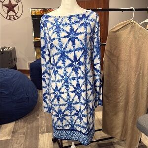 MICHAEL Michael Kors Blue and White Sheath Dress Long Sleeve